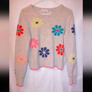 White + Warren 100% Cashmere Daisy Intarsia Sweater HTF Size Small Women's
